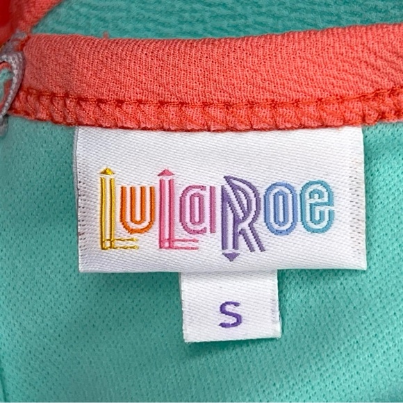 NEW Small LuLaRoe Amelia Dress Neon Coral Mint Green Short Sleeve Stretch Aline - Picture 11 of 16